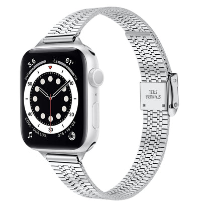 14mm Seven-beads Double Safety Buckle Slim Steel Watch Band For Apple Watch Series 9&8&7 41mm / SE 3&SE 2&6&SE&5&4 40mm / 3&2&1 38mm(Silver) by buy2fix