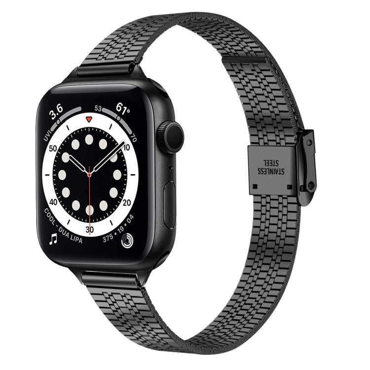 14mm Seven-beads Double Safety Buckle Slim Steel Watch Band For Apple Watch Ultra 49mm&Watch Ultra 2 49mm / Series 9&8&7 45mm / SE 3&SE 2&6&SE&5&4 44mm / 3&2&1 42mm(Black) by buy2fix