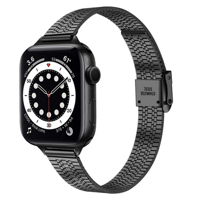 14mm Seven-beads Double Safety Buckle Slim Steel Watch Band For Apple Watch Ultra 49mm&Watch Ultra 2 49mm / Series 9&8&7 45mm / SE 3&SE 2&6&SE&5&4 44mm / 3&2&1 42mm(Black) by buy2fix