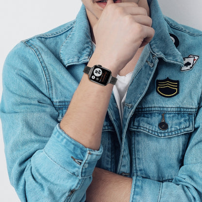 14mm Seven-beads Double Safety Buckle Slim Steel Watch Band For Apple Watch Ultra 49mm&Watch Ultra 2 49mm / Series 9&8&7 45mm / SE 3&SE 2&6&SE&5&4 44mm / 3&2&1 42mm(Black) by buy2fix