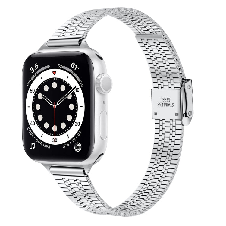 14mm Seven-beads Double Safety Buckle Slim Steel Watch Band For Apple Watch Ultra 49mm&Watch Ultra 2 49mm / Series 9&8&7 45mm / SE 3&SE 2&6&SE&5&4 44mm / 3&2&1 42mm(Silver) by buy2fix