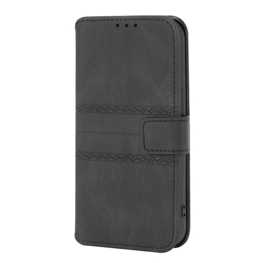 For iPhone 13 Pro Embossed Striped Magnetic Buckle PU + TPU Horizontal Flip Leather Case with Holder & Card Slot & Wallet & Photo Frame & Sling (Black) - iPhone 13 Pro Cases by buy2fix | Online Shopping UK | buy2fix