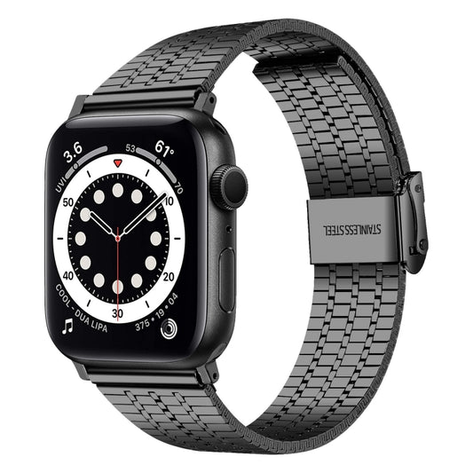 Seven-beads Double Safety Buckle Steel Watch Band For Apple Watch Series 9&8&7 41mm / SE 3&SE 2&6&SE&5&4 40mm / 3&2&1 38mm(Black) by buy2fix
