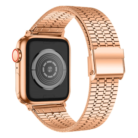 Seven-beads Double Safety Buckle Steel Watch Band For Apple Watch Series 9&8&7 41mm / SE 3&SE 2&6&SE&5&4 40mm / 3&2&1 38mm(Rose Gold) by buy2fix