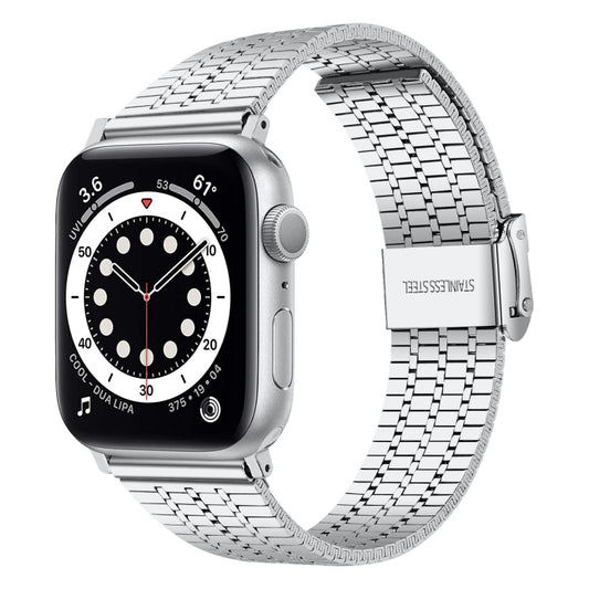 Seven-beads Double Safety Buckle Steel Watch Band For Apple Watch Series 9&8&7 41mm / SE 3&SE 2&6&SE&5&4 40mm / 3&2&1 38mm(Silver) by buy2fix