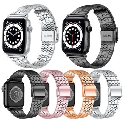Seven-beads Double Safety Buckle Steel Watch Band For Apple Watch Series 9&8&7 41mm / SE 3&SE 2&6&SE&5&4 40mm / 3&2&1 38mm(Silver) by buy2fix