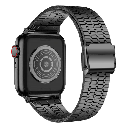 Seven-beads Double Safety Buckle Steel Watch Band For Apple Watch Ultra 49mm&Watch Ultra 2 49mm / Series 9&8&7 45mm / SE 3&SE 2&6&SE&5&4 44mm / 3&2&1 42mm(Black) by buy2fix