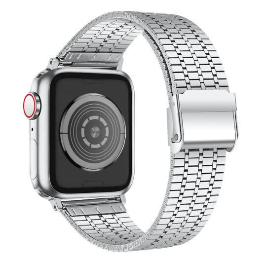 Seven-beads Double Safety Buckle Steel Watch Band For Apple Watch Ultra 49mm&Watch Ultra 2 49mm / Series 9&8&7 45mm / SE 3&SE 2&6&SE&5&4 44mm / 3&2&1 42mm(Silver) by buy2fix