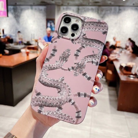 For iPhone 12 / 12 Pro Natural Scenery Pattern TPU Protective Case(Pink Snake) by buy2fix