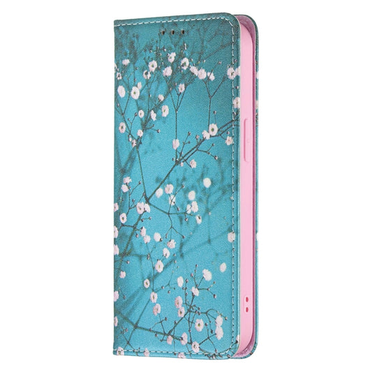For iPhone 13 Pro Max Colored Drawing Pattern Invisible Magnetic Horizontal Flip PU Leather Case with Holder & Card Slots & Wallet (Plum Blossom) - iPhone 13 Pro Max Cases by buy2fix | Online Shopping UK | buy2fix