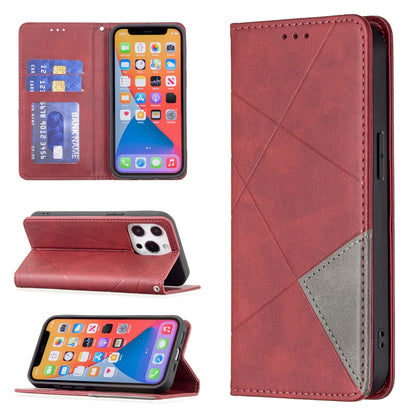 For iPhone 13 mini Rhombus Texture Horizontal Flip Magnetic Leather Case with Holder & Card Slots (Red) by buy2fix