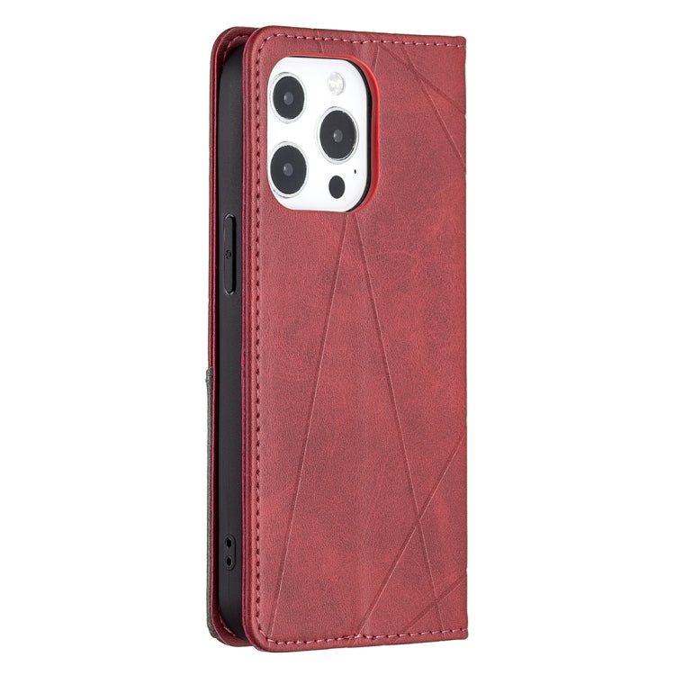 For iPhone 13 mini Rhombus Texture Horizontal Flip Magnetic Leather Case with Holder & Card Slots (Red) by buy2fix