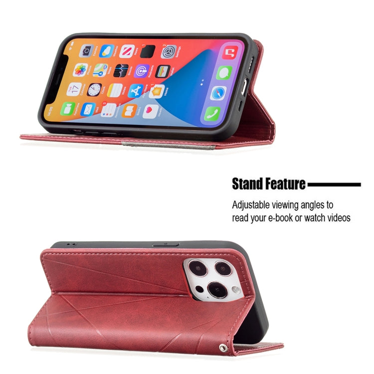 For iPhone 13 mini Rhombus Texture Horizontal Flip Magnetic Leather Case with Holder & Card Slots (Red) by buy2fix