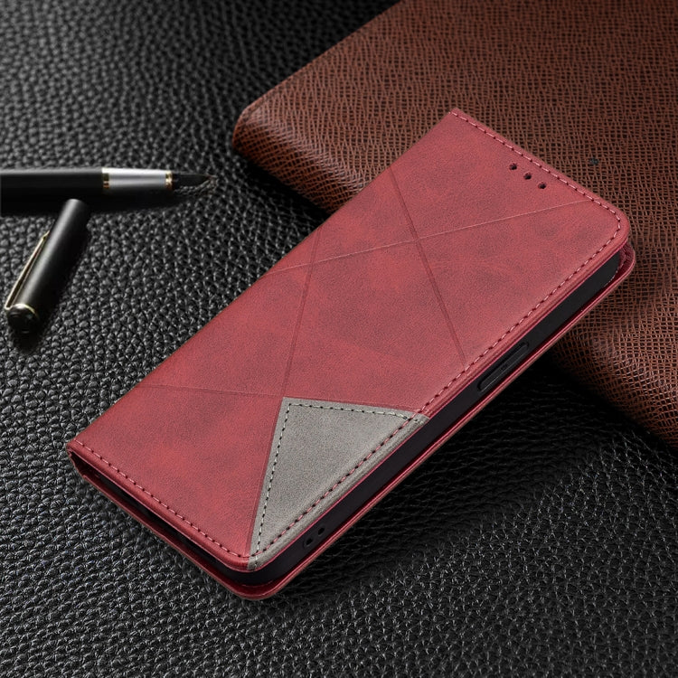 For iPhone 13 mini Rhombus Texture Horizontal Flip Magnetic Leather Case with Holder & Card Slots (Red) by buy2fix