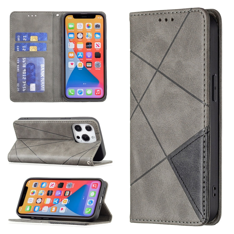 For iPhone 13 mini Rhombus Texture Horizontal Flip Magnetic Leather Case with Holder & Card Slots (Grey) by buy2fix