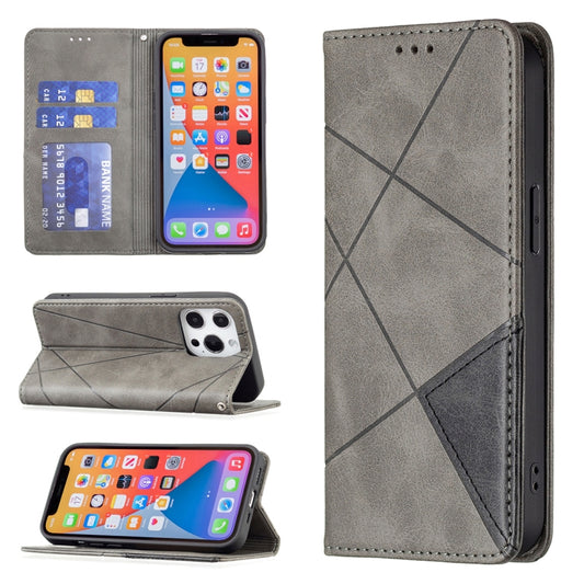 For iPhone 13 mini Rhombus Texture Horizontal Flip Magnetic Leather Case with Holder & Card Slots (Grey) by buy2fix