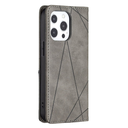 For iPhone 13 mini Rhombus Texture Horizontal Flip Magnetic Leather Case with Holder & Card Slots (Grey) by buy2fix