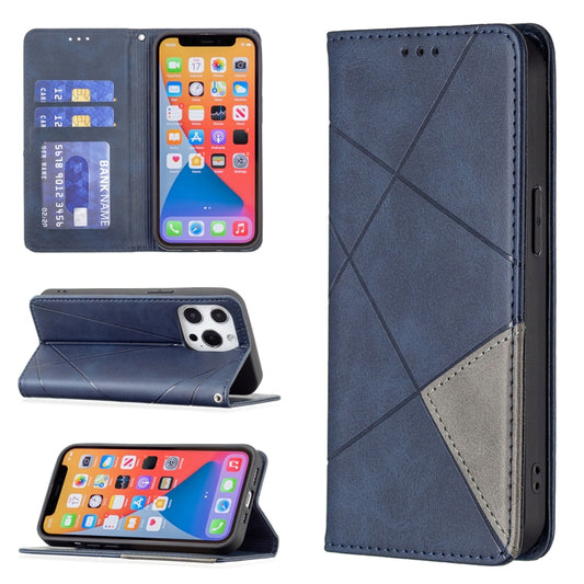 For iPhone 13 mini Rhombus Texture Horizontal Flip Magnetic Leather Case with Holder & Card Slots (Blue) by buy2fix