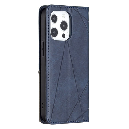 For iPhone 13 mini Rhombus Texture Horizontal Flip Magnetic Leather Case with Holder & Card Slots (Blue) by buy2fix