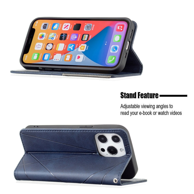 For iPhone 13 mini Rhombus Texture Horizontal Flip Magnetic Leather Case with Holder & Card Slots (Blue) by buy2fix