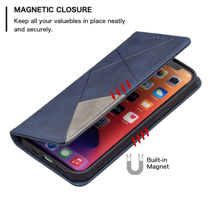 For iPhone 13 mini Rhombus Texture Horizontal Flip Magnetic Leather Case with Holder & Card Slots (Blue) by buy2fix