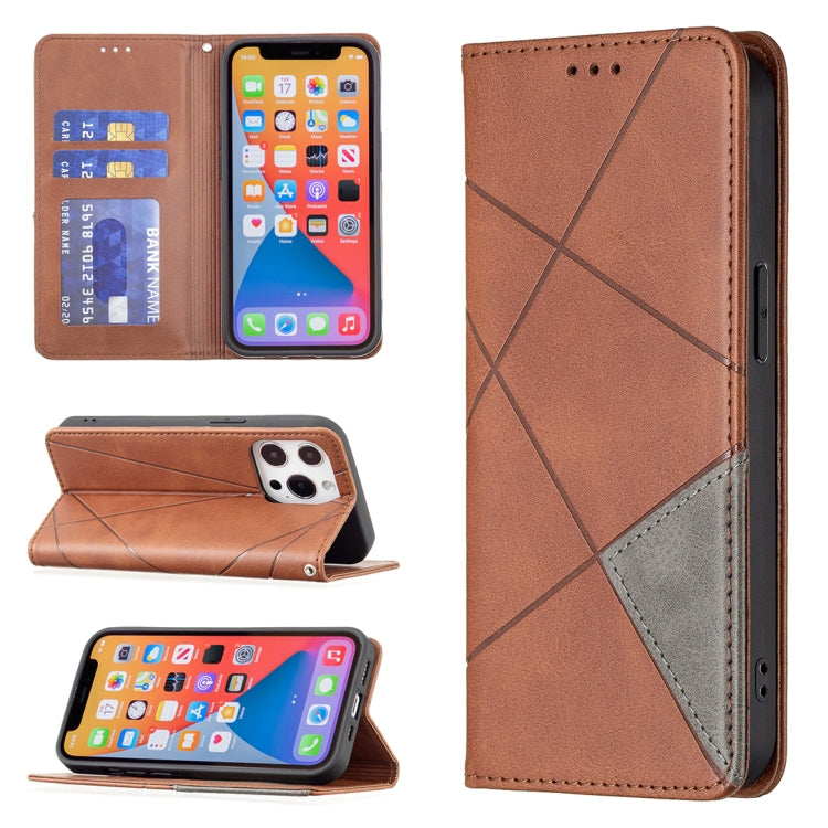 For iPhone 13 mini Rhombus Texture Horizontal Flip Magnetic Leather Case with Holder & Card Slots (Brown) by buy2fix