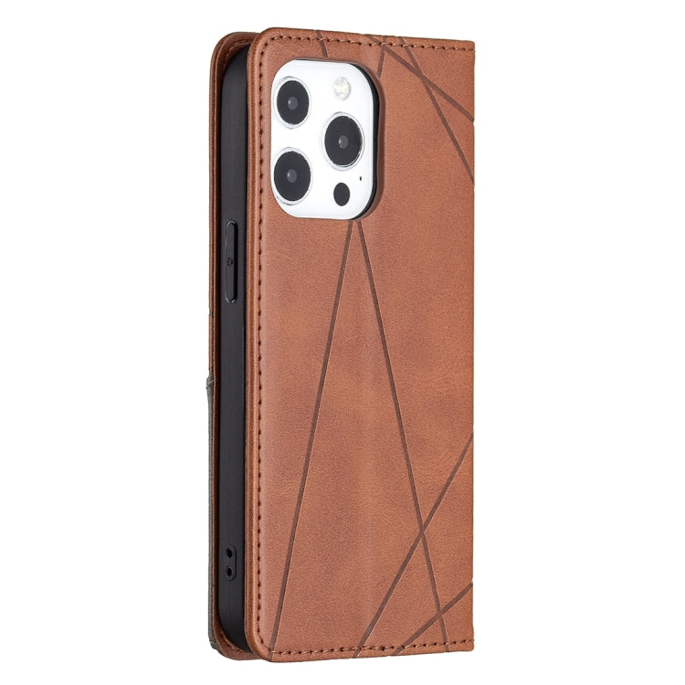For iPhone 13 mini Rhombus Texture Horizontal Flip Magnetic Leather Case with Holder & Card Slots (Brown) by buy2fix