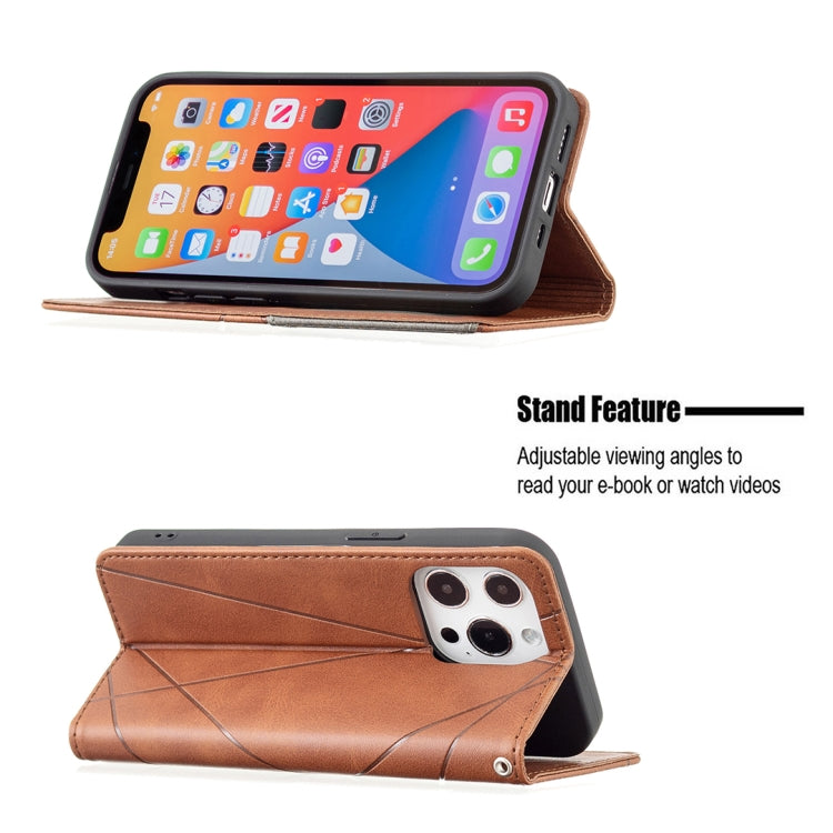 For iPhone 13 mini Rhombus Texture Horizontal Flip Magnetic Leather Case with Holder & Card Slots (Brown) by buy2fix