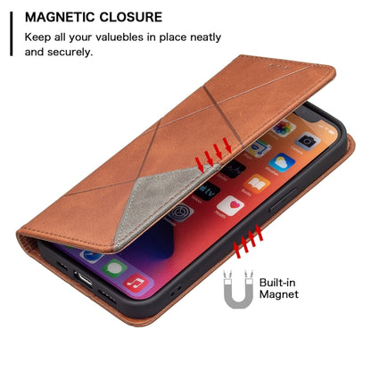For iPhone 13 mini Rhombus Texture Horizontal Flip Magnetic Leather Case with Holder & Card Slots (Brown) by buy2fix