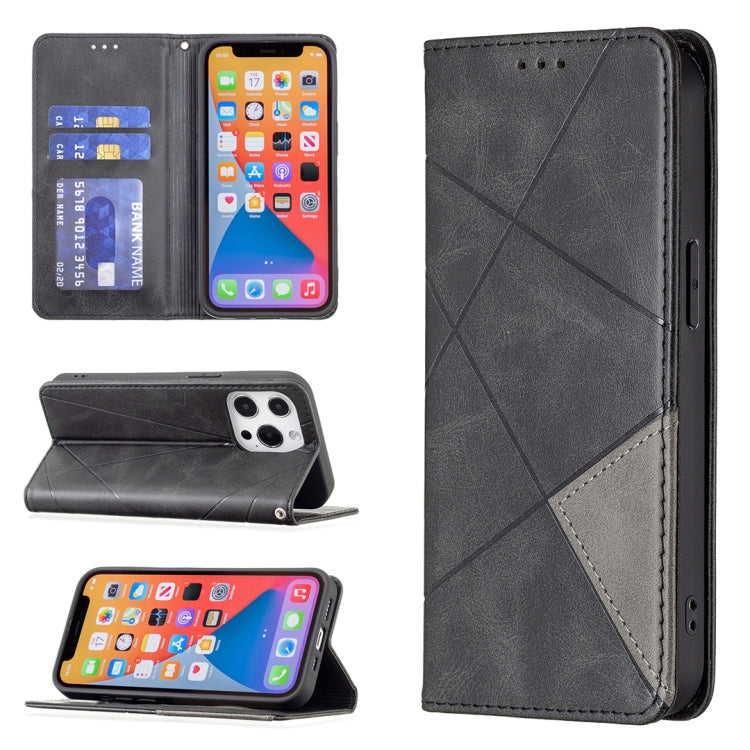 For iPhone 13 mini Rhombus Texture Horizontal Flip Magnetic Leather Case with Holder & Card Slots (Black) by buy2fix