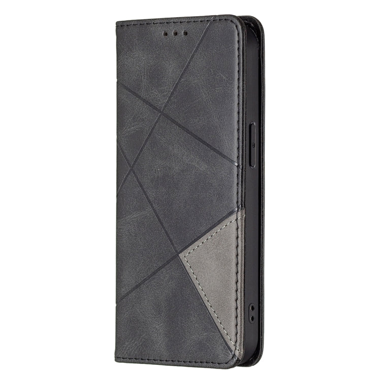 For iPhone 13 mini Rhombus Texture Horizontal Flip Magnetic Leather Case with Holder & Card Slots (Black) by buy2fix