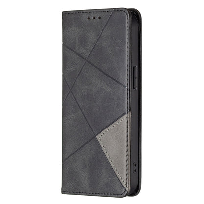 For iPhone 13 mini Rhombus Texture Horizontal Flip Magnetic Leather Case with Holder & Card Slots (Black) by buy2fix
