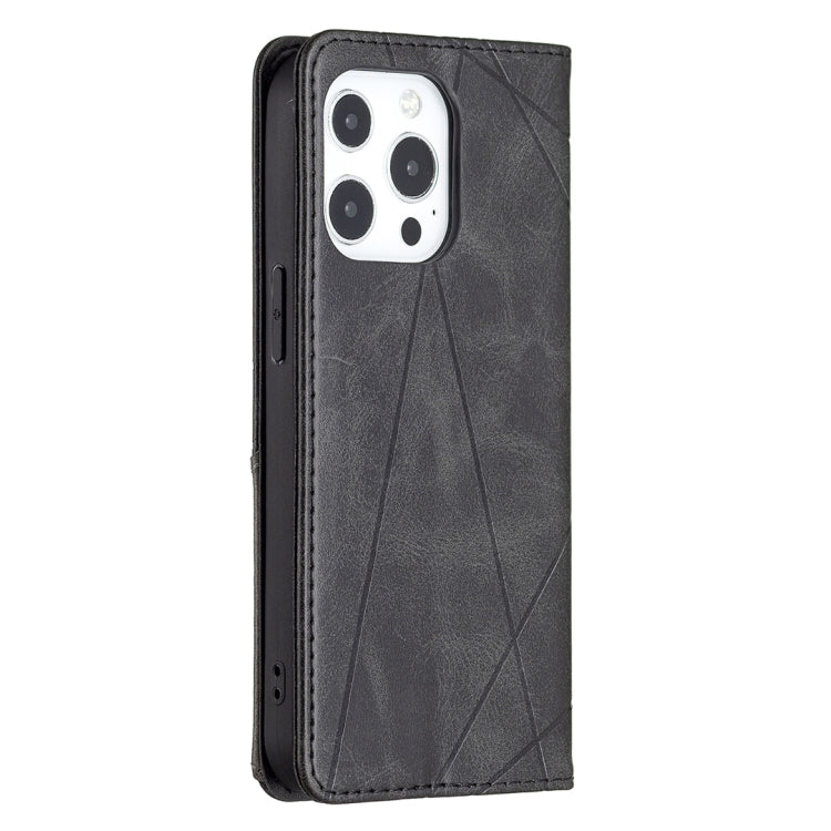 For iPhone 13 mini Rhombus Texture Horizontal Flip Magnetic Leather Case with Holder & Card Slots (Black) by buy2fix