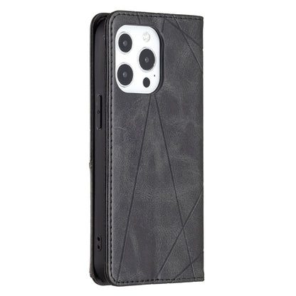 For iPhone 13 mini Rhombus Texture Horizontal Flip Magnetic Leather Case with Holder & Card Slots (Black) by buy2fix