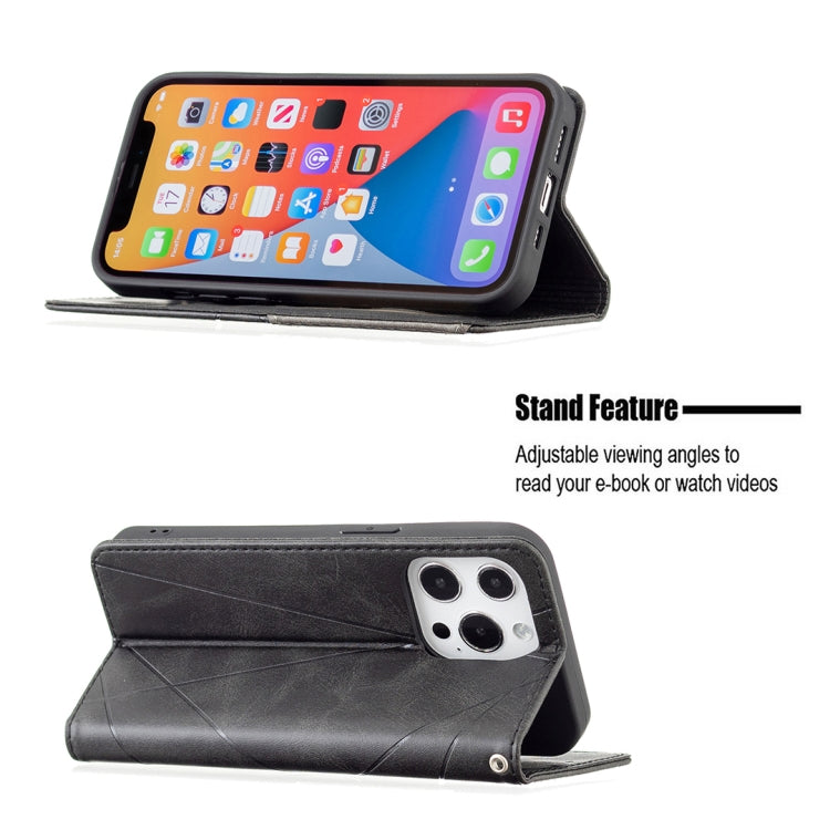 For iPhone 13 mini Rhombus Texture Horizontal Flip Magnetic Leather Case with Holder & Card Slots (Black) by buy2fix