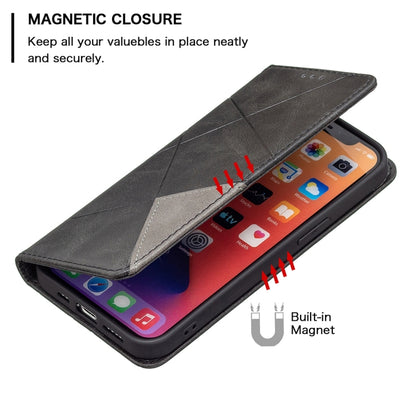 For iPhone 13 mini Rhombus Texture Horizontal Flip Magnetic Leather Case with Holder & Card Slots (Black) by buy2fix