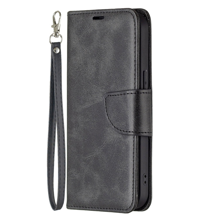 For iPhone 13 mini Retro Lambskin Texture Pure Color Horizontal Flip PU Leather Case, with Holder & Card Slots & Wallet & Lanyard(Black) by buy2fix