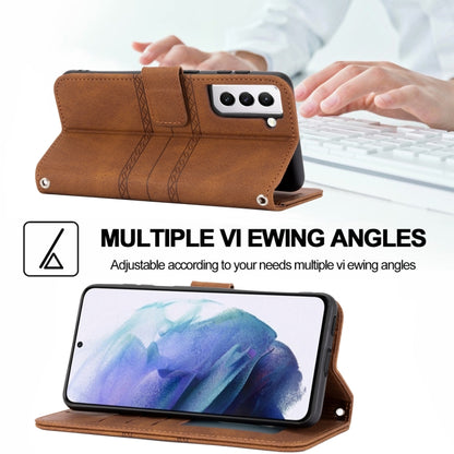 For Samsung Galaxy S21+ 5G Embossed Striped Magnetic Buckle PU + TPU Horizontal Flip Leather Case with Holder & Card Slot & Wallet & Photo Frame & Sling(Brown) by buy2fix