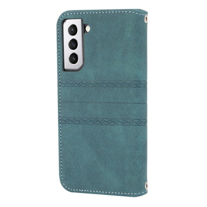 For Samsung Galaxy S21 FE Embossed Striped Magnetic Buckle PU + TPU Horizontal Flip Leather Case with Holder & Card Slot & Wallet & Photo Frame & Sling(Green) by buy2fix