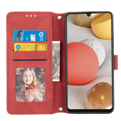 For Samsung Galaxy A12 5G Embossed Striped Magnetic Buckle PU + TPU Horizontal Flip Leather Case with Holder & Card Slot & Wallet & Photo Frame & Sling(Red) by buy2fix