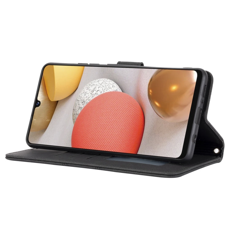 For Samsung Galaxy A12 5G Embossed Striped Magnetic Buckle PU + TPU Horizontal Flip Leather Case with Holder & Card Slot & Wallet & Photo Frame & Sling(Black) by buy2fix