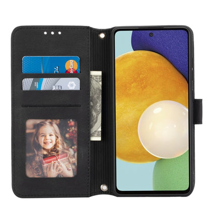 For Samsung Galaxy A52 5G / 4G Embossed Striped Magnetic Buckle PU + TPU Horizontal Flip Leather Case with Holder & Card Slot & Wallet & Photo Frame & Sling(Black) by buy2fix