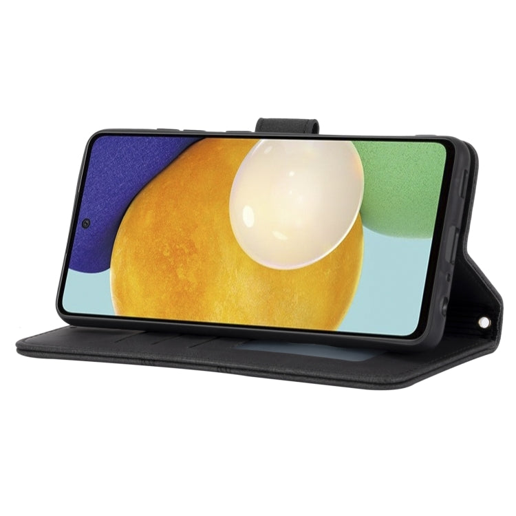 For Samsung Galaxy A52 5G / 4G Embossed Striped Magnetic Buckle PU + TPU Horizontal Flip Leather Case with Holder & Card Slot & Wallet & Photo Frame & Sling(Black) by buy2fix