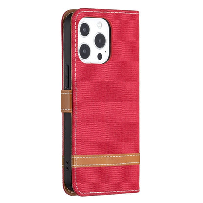 For iPhone 13 mini Color Matching Denim Texture Horizontal Flip Leather Case with Holder & Card Slots & Wallet & Lanyard (Red) by buy2fix