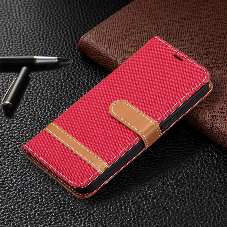 For iPhone 13 mini Color Matching Denim Texture Horizontal Flip Leather Case with Holder & Card Slots & Wallet & Lanyard (Red) by buy2fix