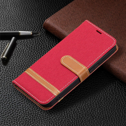 For iPhone 13 mini Color Matching Denim Texture Horizontal Flip Leather Case with Holder & Card Slots & Wallet & Lanyard (Red) by buy2fix