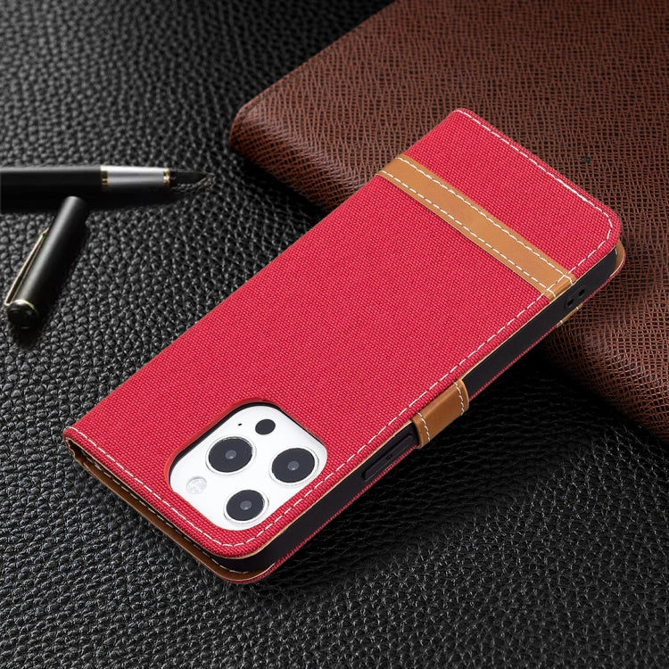 For iPhone 13 mini Color Matching Denim Texture Horizontal Flip Leather Case with Holder & Card Slots & Wallet & Lanyard (Red) by buy2fix