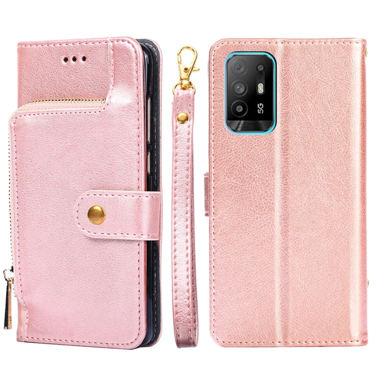 For OPPO A94 5G / F19 Pro+ 5G Zipper Bag PU + TPU Horizontal Flip Leather Case with Holder & Card Slot & Wallet & Lanyard(Rose Gold) by buy2fix