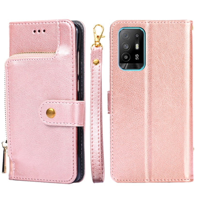 For OPPO A94 5G / F19 Pro+ 5G Zipper Bag PU + TPU Horizontal Flip Leather Case with Holder & Card Slot & Wallet & Lanyard(Rose Gold) by buy2fix
