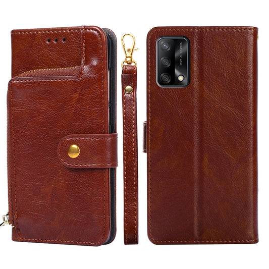 For OPPO F19 / A74 Zipper Bag PU + TPU Horizontal Flip Leather Case with Holder & Card Slot & Wallet & Lanyard(Brown) by buy2fix